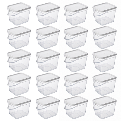 Balde 3.6 Litros Retangular Transparente Tampa Lacre 20 Und