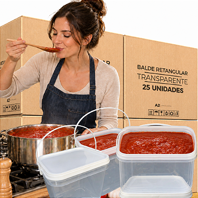 Balde Retangular 3.6L Transparente Atóxico BPA FREE - 25 Pcs