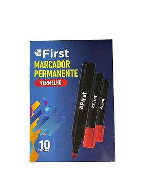 Marcador Permanente Vermelho 10 Unid. First Bm2117