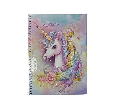Kit 3 Unid. Caderno Univ 200 Fls 10 Mat Com Adesivo Unicórnio