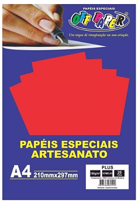 Papéis De Artesanato A4 180g 20 Fls Plus Vermelho Off Paper