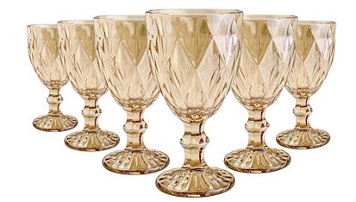 Taça Diamante Ambar 340ml Kit 6 Pçs Original Glass Gl7642