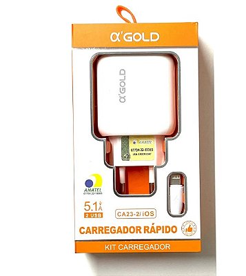 Carregador Ios Rápido 5.1a 2 Usb Agold Ca232