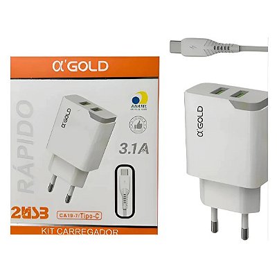 Carregador Tpc Rápido 3.1a 2 Usb Agold Ca197