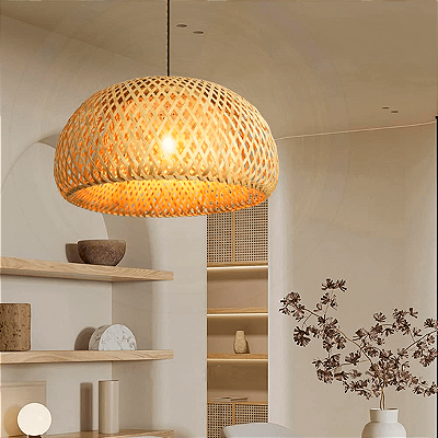 Lustre De Iluminação Elegante Em Bambu Decoração Ambiente Sunfy - Malibu 35cm