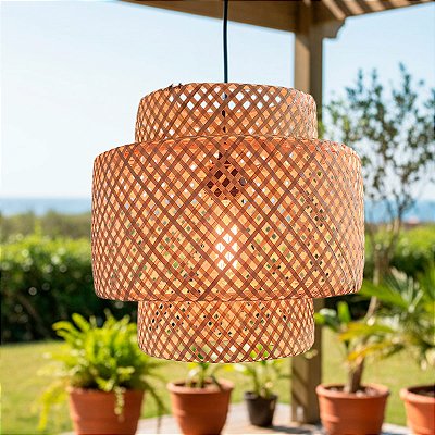 Luminaria Pendente Em Bambu Redondo Natural Decoração Praia Sunfy - Cayman 40cm