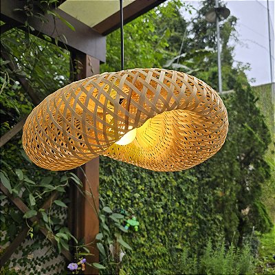 Pendente Madeira Led Rústico Lustre Mesa Sala Palha Teto Bambu Natural Sunfy - Honolulu 40cm