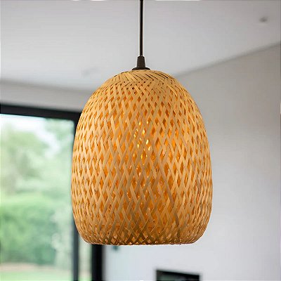 Lustre Teto Parede Retro Sala Pé Direito Bambu Artesanal Palha Sunfy - Aruba 23cm