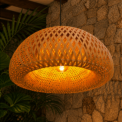 Lustre Pendente Redondo Em Bambu Para Sala Jantar Mesa Sunfy - Malibu 30cm