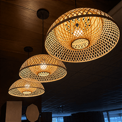 Kit 3 Pendentes Tulum 45cm em Bambu com Lâmpadas LED 9W Sunfy Shop