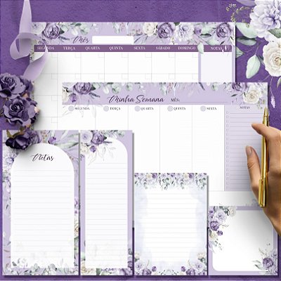 Kit Blocos Planejadores e Anotações Violeta