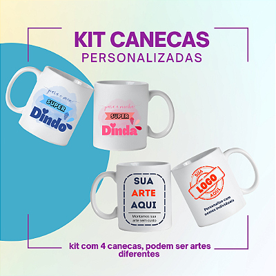 Kit 4 Canecas em Porcelana Branca de 325ml Personalizadas