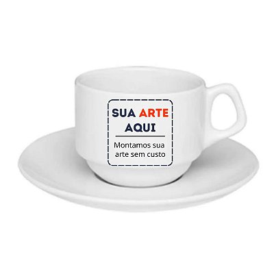 Xícara de Porcelana Branca de 180ml com pires- Personalizada