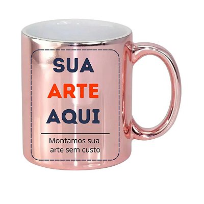 Caneca em Porcelana Branca de 325ml Metalizada Rose Personalizada