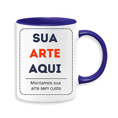 Caneca em Porcelana Branca de 325ml com Interior e Alça na cor Azul Escuro
