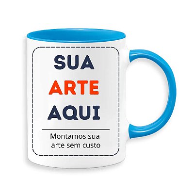 Caneca em Porcelana Branca de 325ml com Interior e Alça na cor Azul Claro