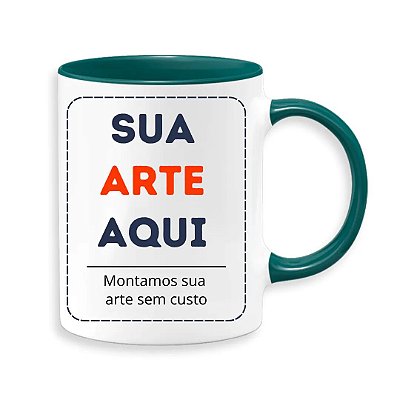 Caneca em Porcelana Branca de 325ml com Interior e Alça na cor Verde Escuro
