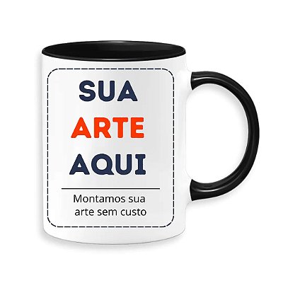 Caneca em Porcelana Branca de 325ml com Interior e Alça na cor Preto