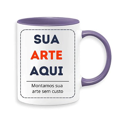 Caneca em Porcelana Branca com interior Lilás Personalizada