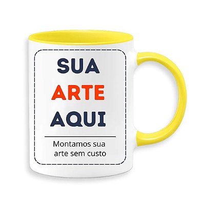 Caneca em Porcelana Branca de 325ml com Interior e Alça na cor Amarelo