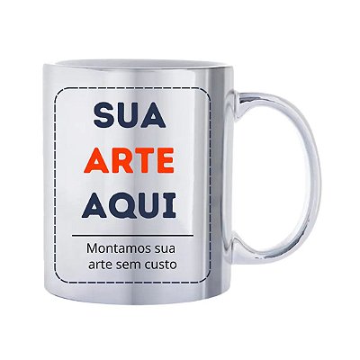 Caneca em Porcelana Branca de 325ml Metalizada Prata Personalizada
