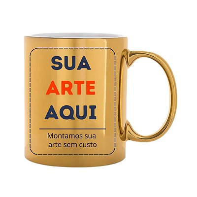Caneca em Porcelana Branca de 325ml Metalizada Dourada Personalizada