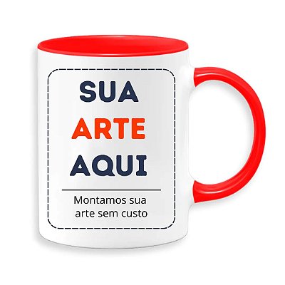 Caneca em Porcelana Branca de 325ml com Interior e Alça na cor Vermelho Personalizada