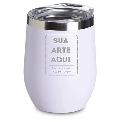 Copo Térmico em Inox Com Tampa Tipo Cuia 360ml Cor Branco - Personalizado