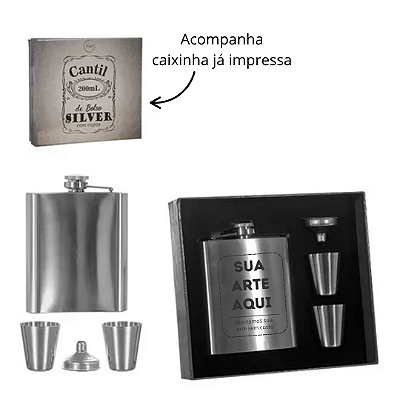 Kit Cantil Whisky De Bolso Inox 200ml - Personalizado