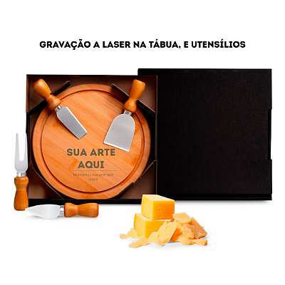 Kit Queijo Em Bambu 5 peças - Personalizado