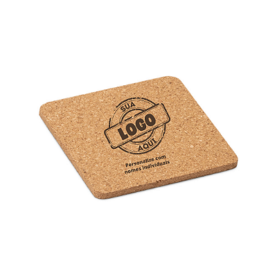 Porta Copos em Cortiça Quadrado Personalizado - Kit com 6 unidades