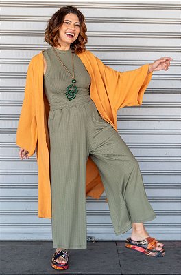 Kimono Maxi Malha Caramelo