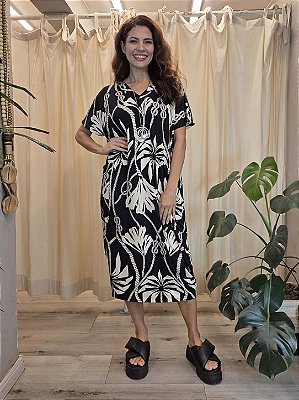 Vestido Malha Gola V Floral PB Sônia