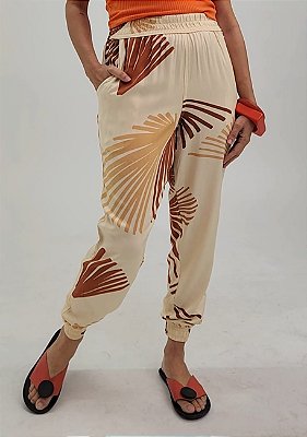 Calça Jogger Viscose Estampa Leque