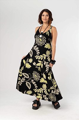 Vestido Malha Decote Oval Floral Fluor