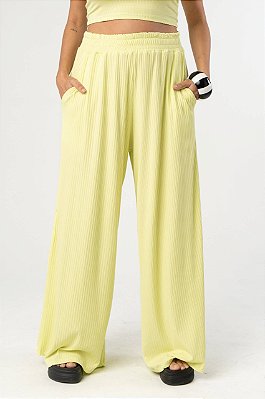 Calça Pantalona Malha Canelada Lime
