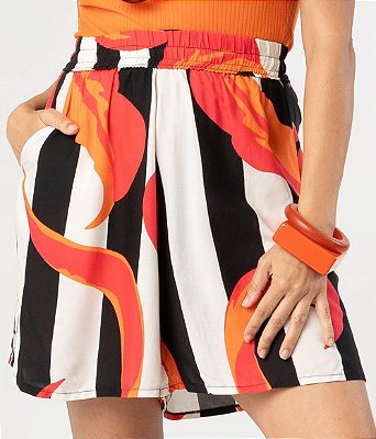 Short Viscose Elástico Listra Tropical