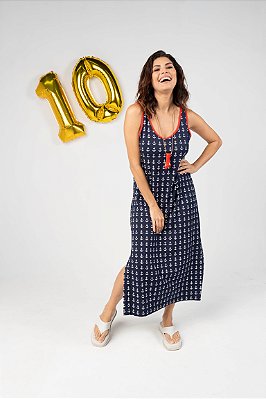 Vestido Malha Camisetão Estampa Âncoras