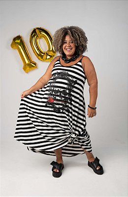 Vestido Alça Fina Listras Caveira Olga