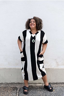 Vestido Malha Gola V Listras PB Sônia