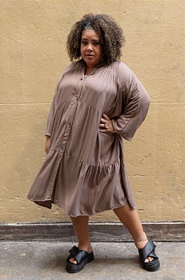 Vestido Manga Bufante Cáqui