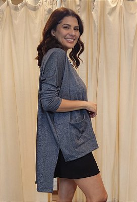 Blusa Manga Longa Fendas Grafite