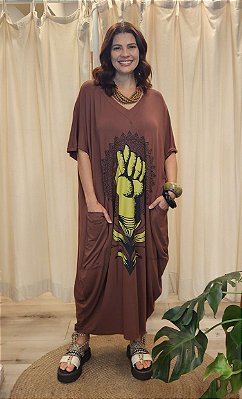 Vestido Malha Gola V Marrom Figa Sônia