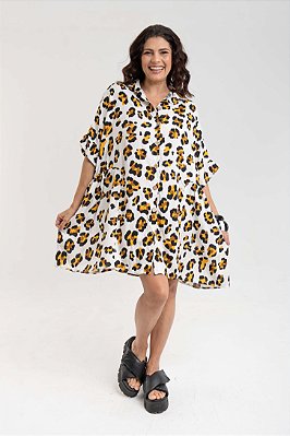 Vestido Camisa Estampa Onça