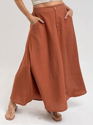 Saia Longa Linho Misto Marrom