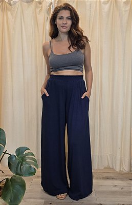 Calça Pantalona Canelada Marinho