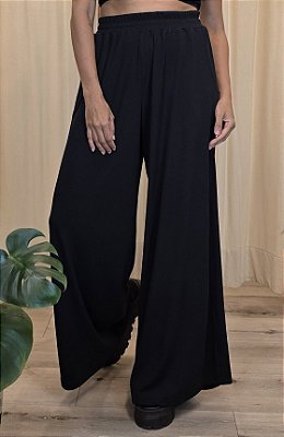 Calça Pantalona Malha Canelada Preta