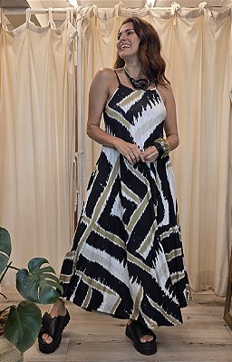 Vestido Longo Alças Rajado Olga