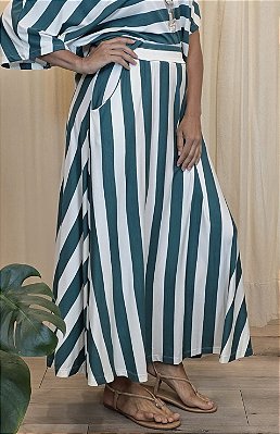 Saia Malha Elástico Listra Verde