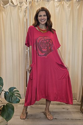 Vestido Trapézio Rosa Botão Sandra